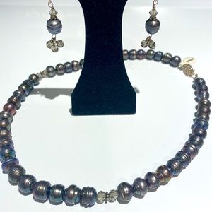 Baroque pearl and crystal necklace/earring set